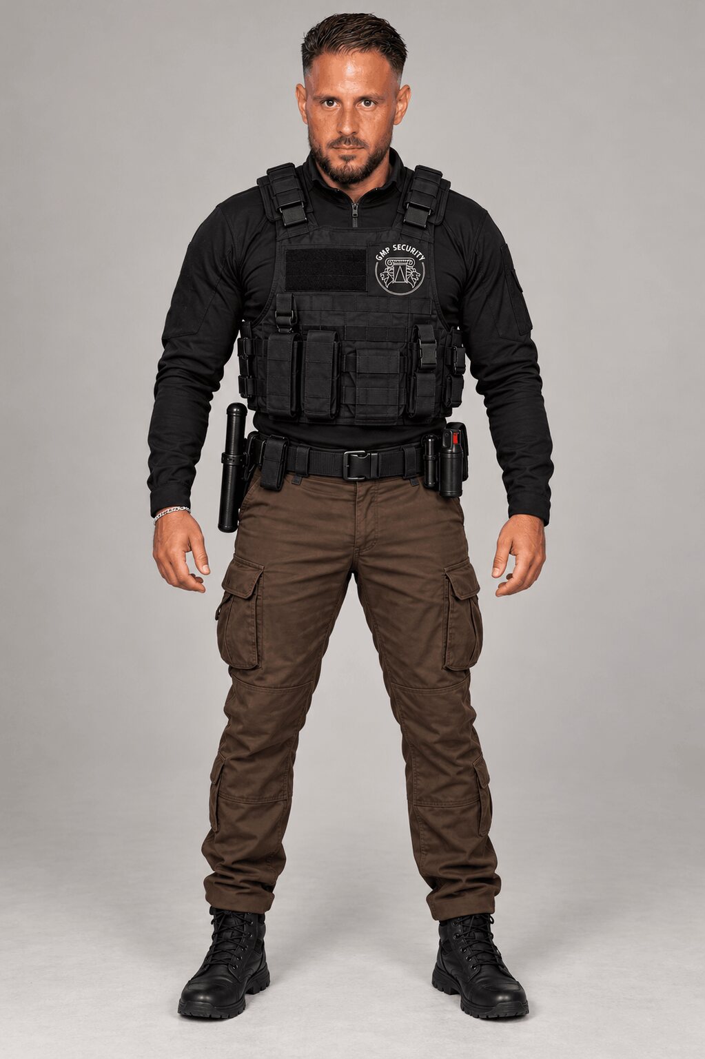 Agent de sécurité GMP SECURITY en tenue tactique